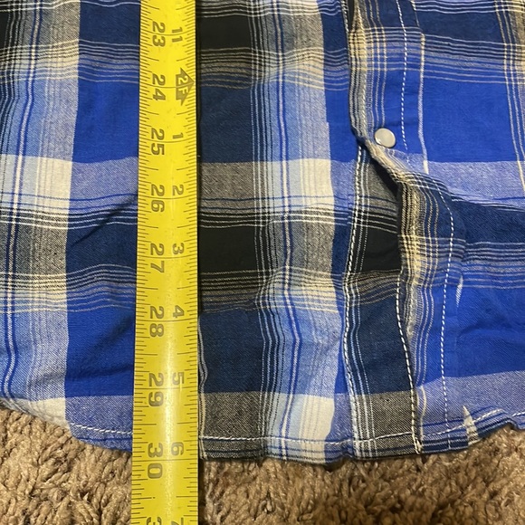 Ely 1878 Blue Pearl Snap Button Front Mens XL Blue Plaid Thick Stitching Graphic - Picture 11 of 11